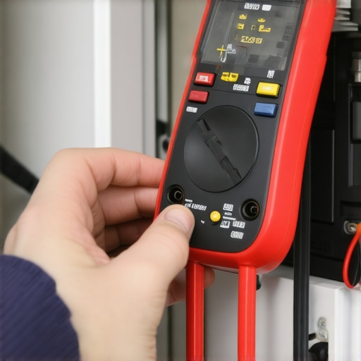 Person using a multimeter to test home electrical wiring for troubleshooting