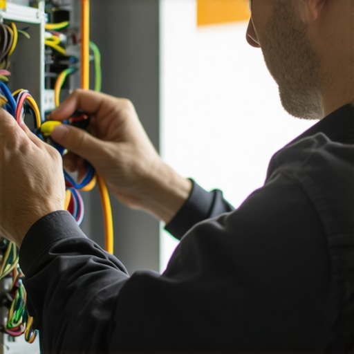 Expert Electrician Inspecting Wiring Electrician inspecting home wiring for safety and compliance