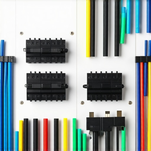 Advanced electrical panel with smart circuit breakers and organized wiring supporting EV charging and home automation.