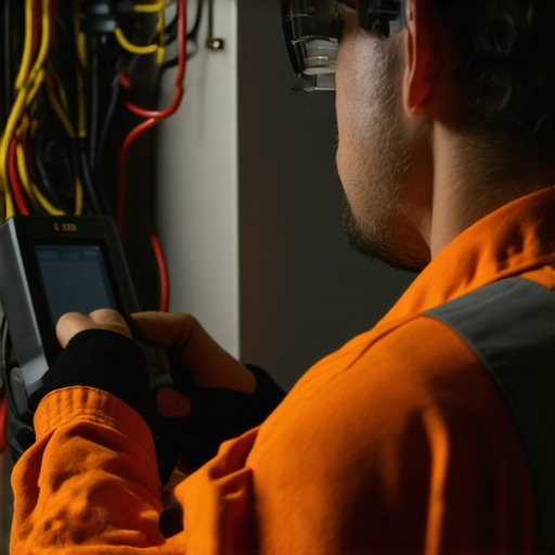 Thermal Imaging Diagnostics in Home Electrical Systems Electrician performing thermal imaging diagnostics on home wiring.