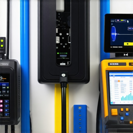Technician using diagnostic tools to analyze electrical systems in EV charger and ceiling fan