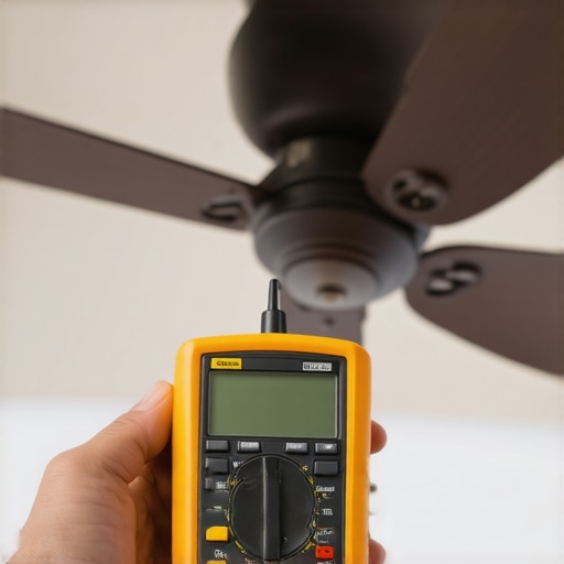 Electrical Troubleshooting with Multimeter Electrician testing wiring with multimeter in ceiling fan and EV charger installation