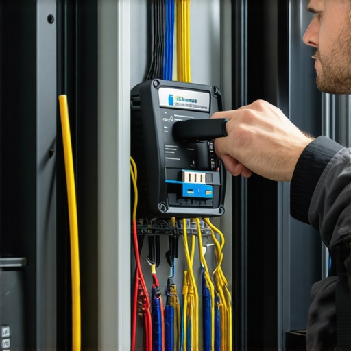 Professional Electrical Diagnostics for Home Devices Electrician inspecting wiring with diagnostic tools for EV charger and ceiling fan