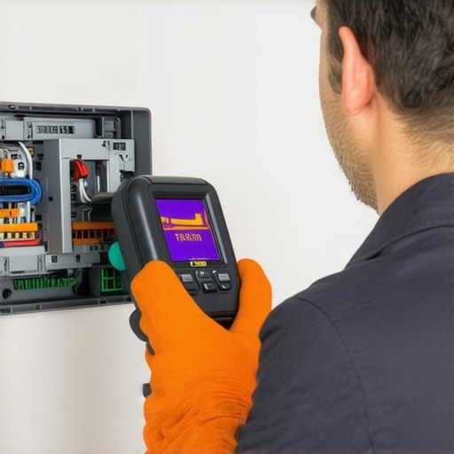 Thermal Imaging Diagnostic in Electrical Troubleshooting Electrician performing thermal imaging scan to locate wiring issues.