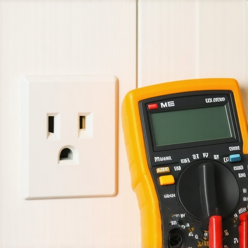 Electrician using multimeter to test power outlet