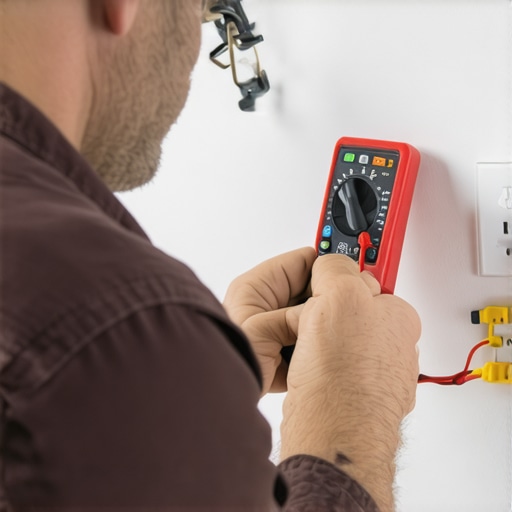 Homeowner using multimeter to check electrical outlet